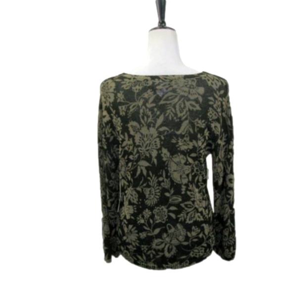 JONES New York Black/Tan Floral Lightweight V-Neck Sweater Size Medium - Picture 3 of 4